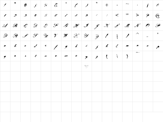Tragedia Regular  glyph index