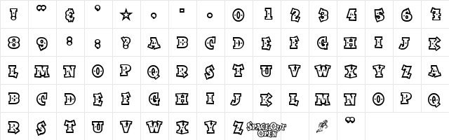 SpaceOutOpen Regular  glyph index