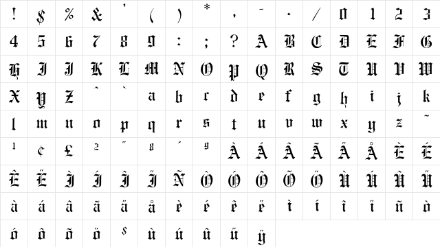OPTIEngraversOldEnglish Medium  glyph index