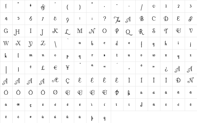 LittleLordFontleroy Regular  glyph index