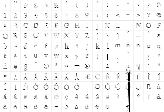 Liberty Outline Regular  glyph index