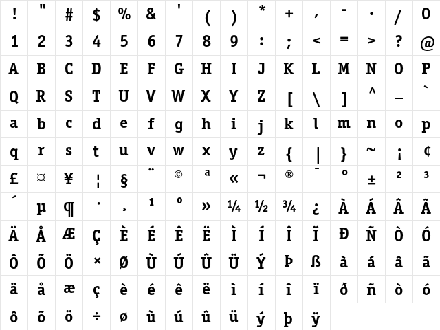 ITC Officina Serif Bold  glyph index