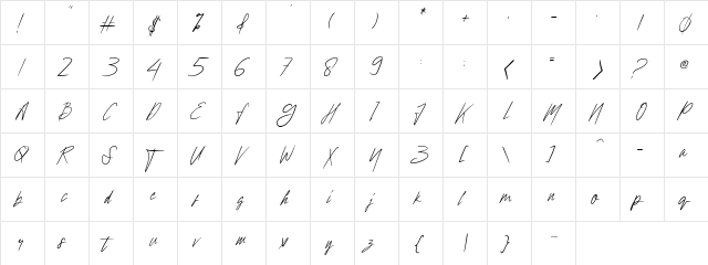 Hollywise Regular  glyph index