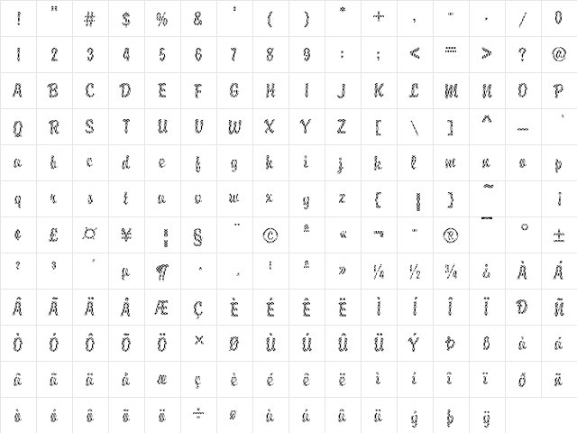 Brody36 Becker Regular  glyph index