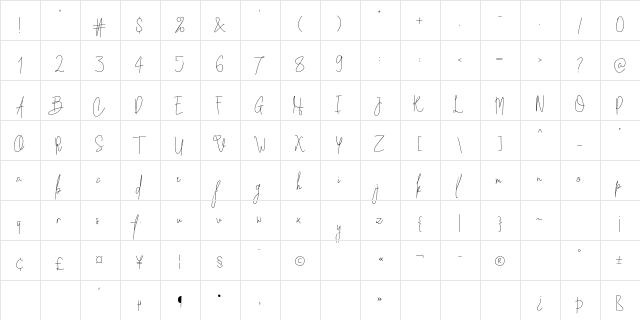 Sweet Escape Regular  glyph index