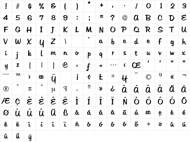 Hudson Regular  glyph index