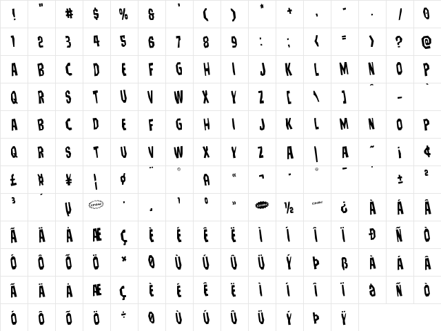Hitchblock Rotated Regular  glyph index