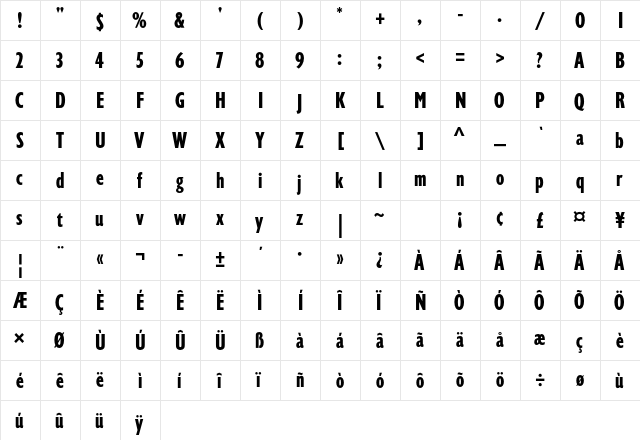 Gill Display Compressed Std Regular  glyph index