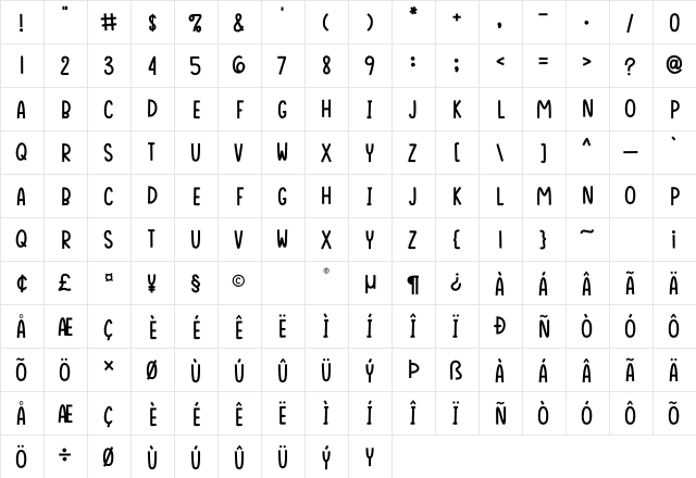 Alone On Earth Regular  glyph index
