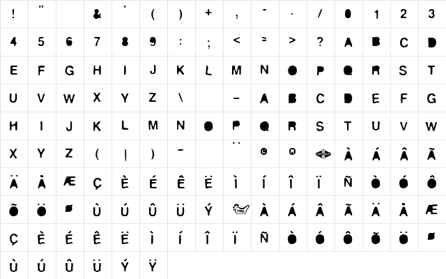 Sticky Regular  glyph index