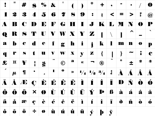 Normande Regular  glyph index