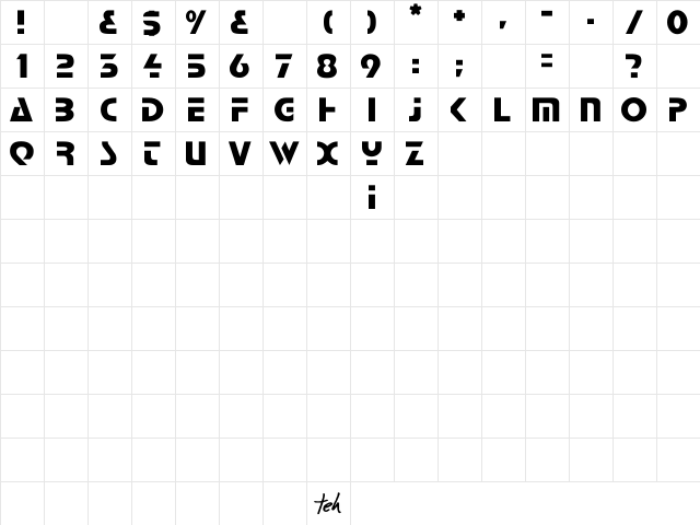 Pelnic Regular  glyph index