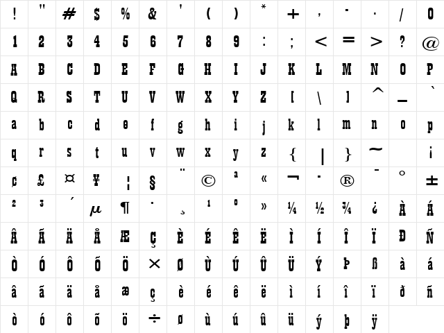 Billboard 11 Wide Normal  glyph index