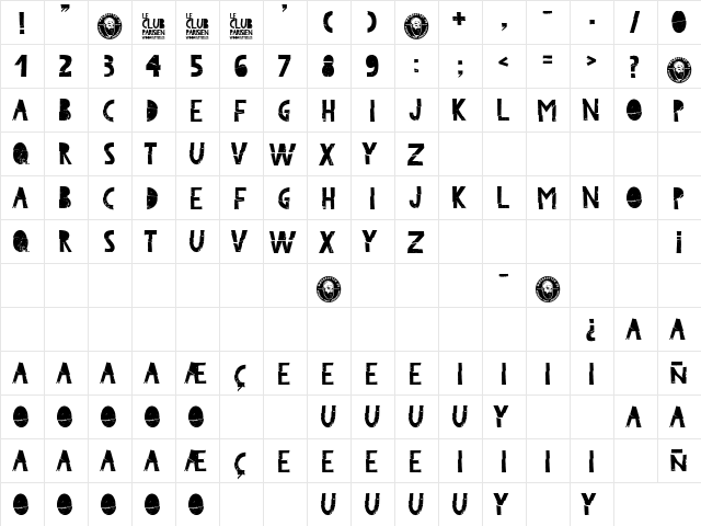 Le Club Parisien Regular  glyph index