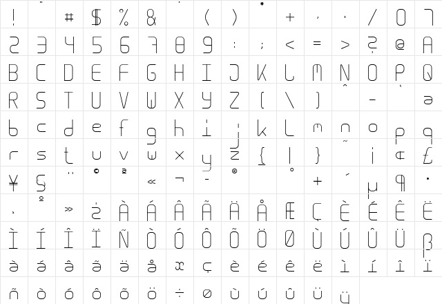 Across The Stars Regular  glyph index
