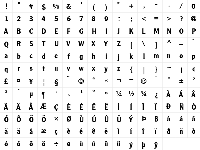 ClearfaceGothicLH65-Medium Medium  glyph index