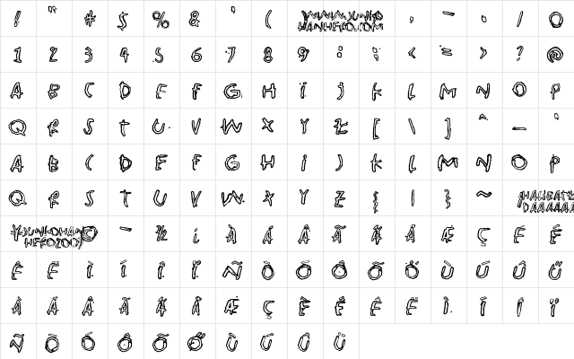Pink Bazooka Regular  glyph index
