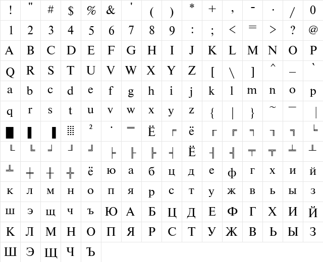 NewtonKOICTT Regular  glyph index