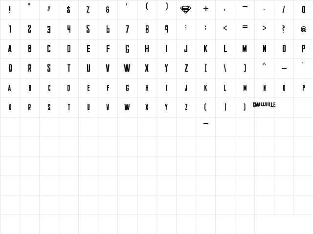 Smallville Regular  glyph index