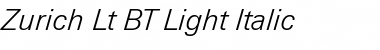 Download Zurich Lt BT Light Italic Font